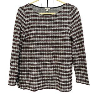 Talbots Petite Small Plaid Long Sleeve Red Black Gray Textured Sweater Top